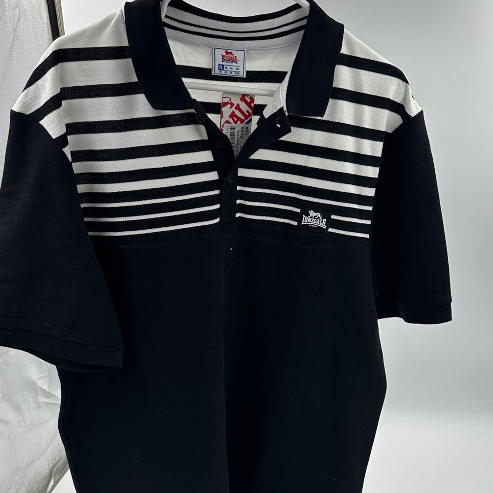 Lonsdale Black and White Striped Polo Shirt